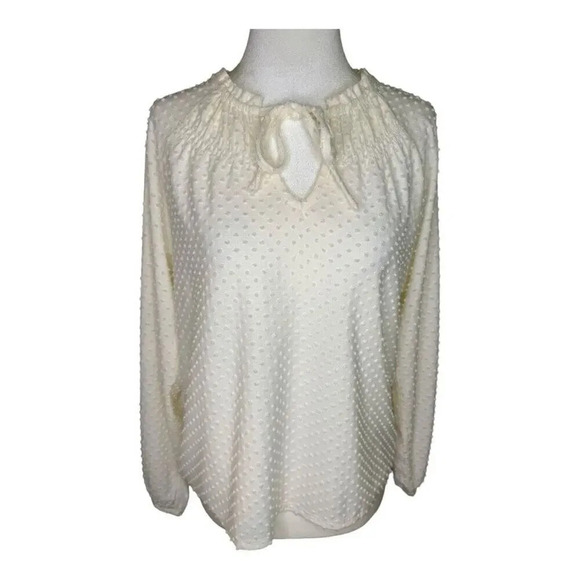 NEW J.‎ Crew Women’s XS Cream Clip-Dot Smocked-Neck Top NWT - Picture 1 of 9